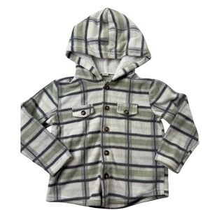 PL Kids Toddler Boys Green‎ Plaid Fleece Hooded Shacket Shirt Jacket 3T camping